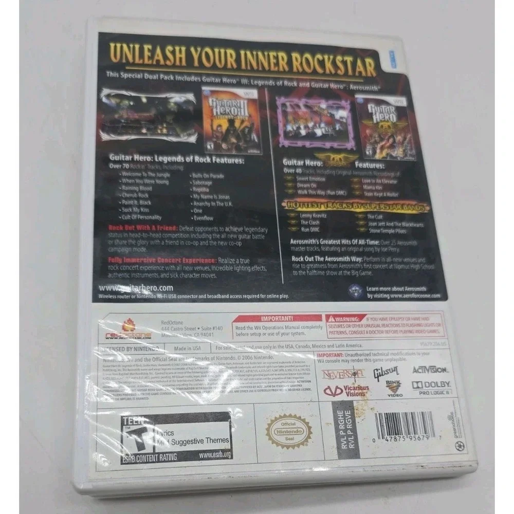 Guitar Hero Dual Pack Nintendo Wii Legends of Rock & Aerosmith Complete Rock